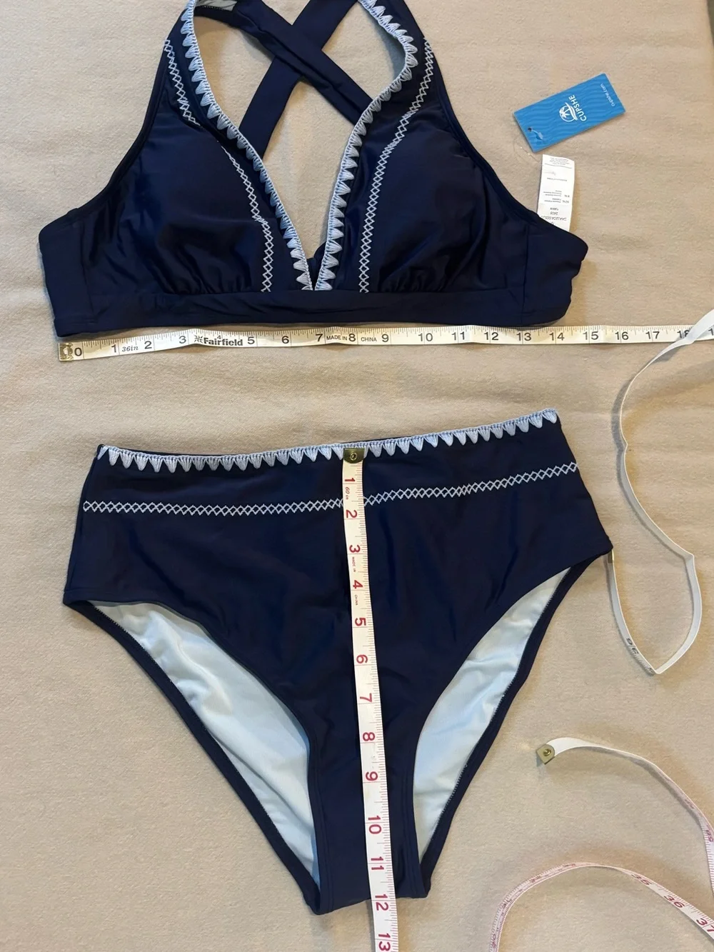 Cupshe Women’s Navy Blue Embroidered Two-Piece Swim Set Size M